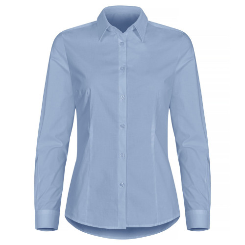 En bild på en ljusblå Clique-skjorta i stretchmaterial.