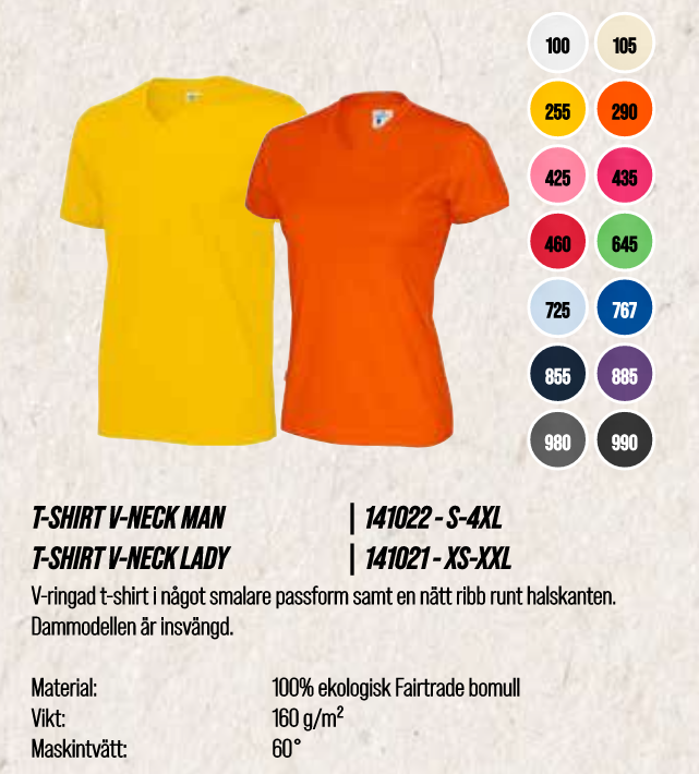 På bilden syns Corttover T-shirt V-neck Man 141022 T-Shirt V-neck Lady 141021